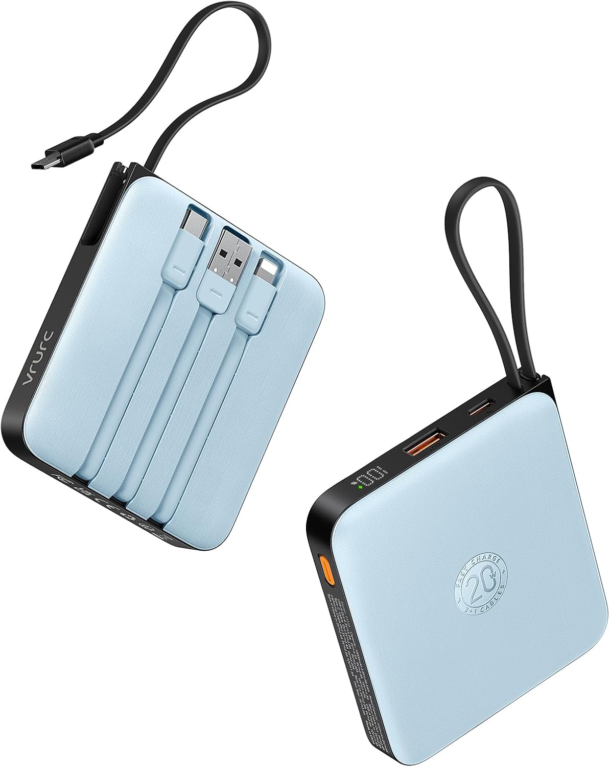 VRURC 10000mAh Fast Charger with 4 Built-in Cords