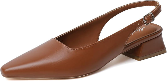 Mostrin Womens Chunky Low Heels D'Orsay Slingback Pumps for Work