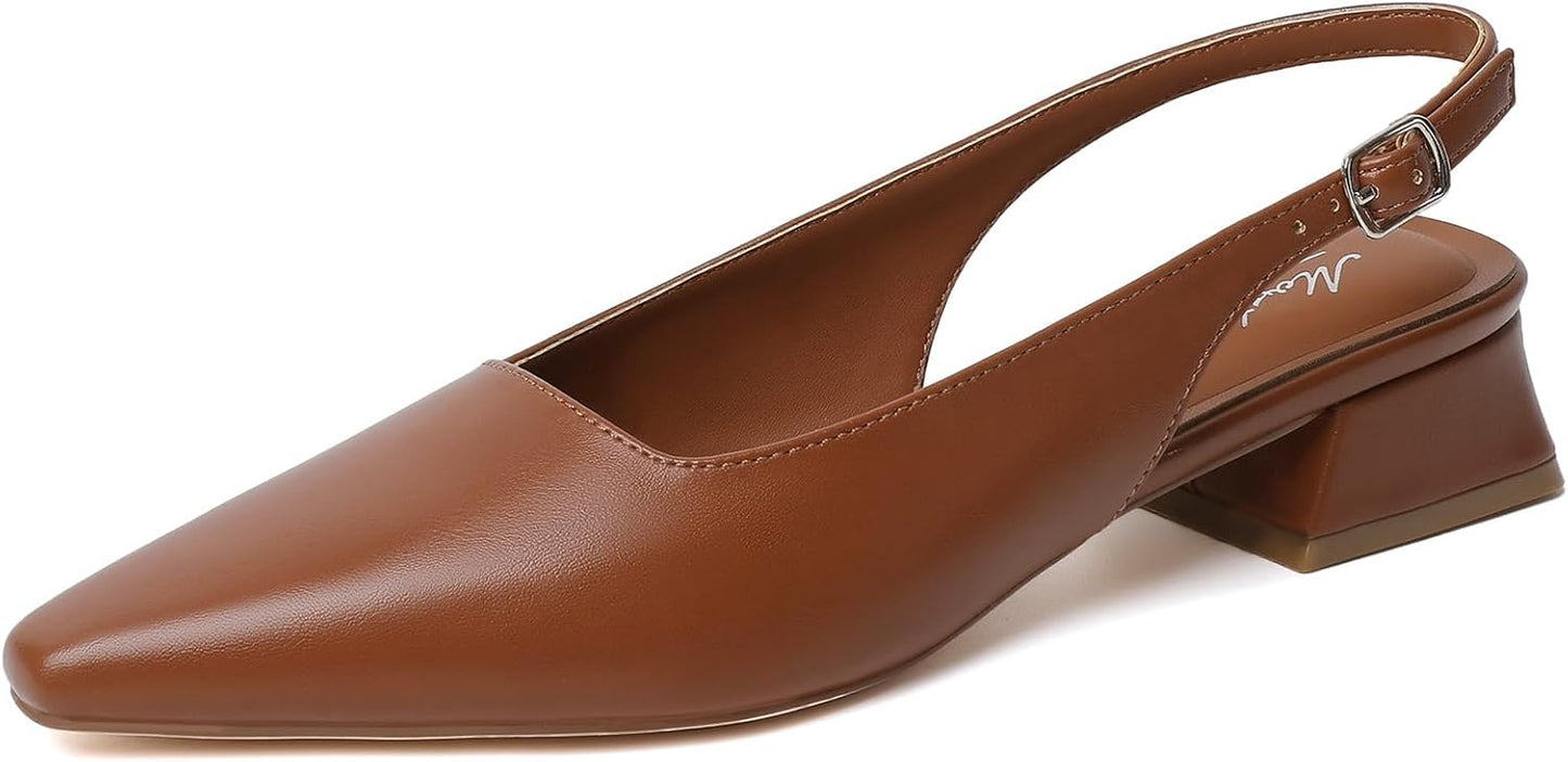 Mostrin Womens Chunky Low Heels D'Orsay Slingback Pumps
