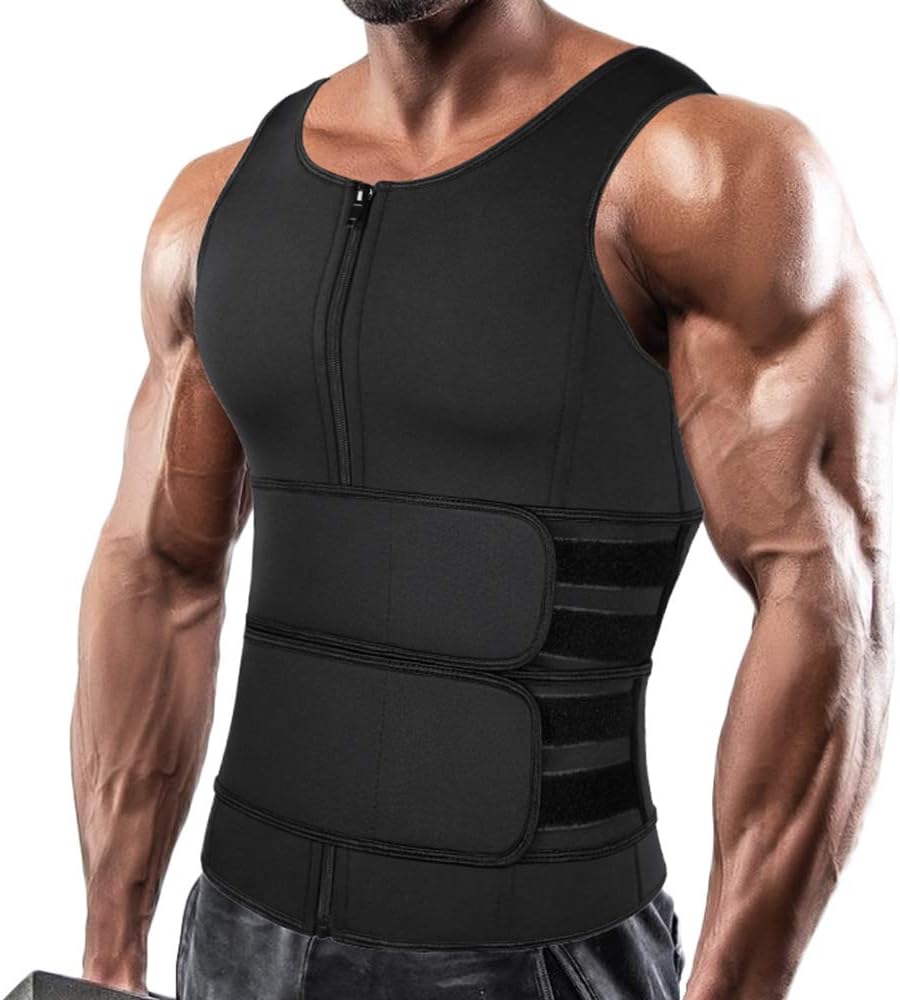 SHAPERIN Men Neoprene Sauna Zipper Waist Trainer Vest Tank Top