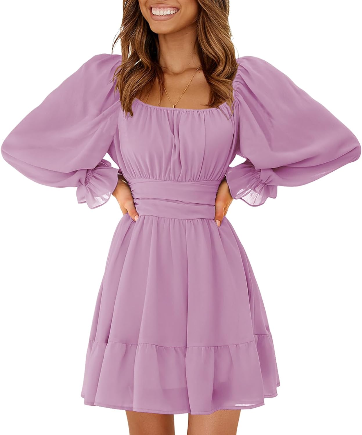 EXLURA Women's Casual Long Lantern Sleeve Mini Dress Review
