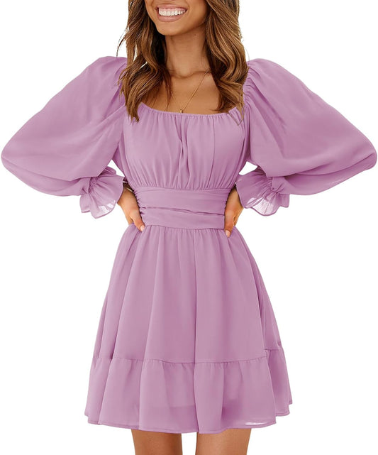 EXLURA Women's Casual Long Lantern Sleeve Mini Dress Review