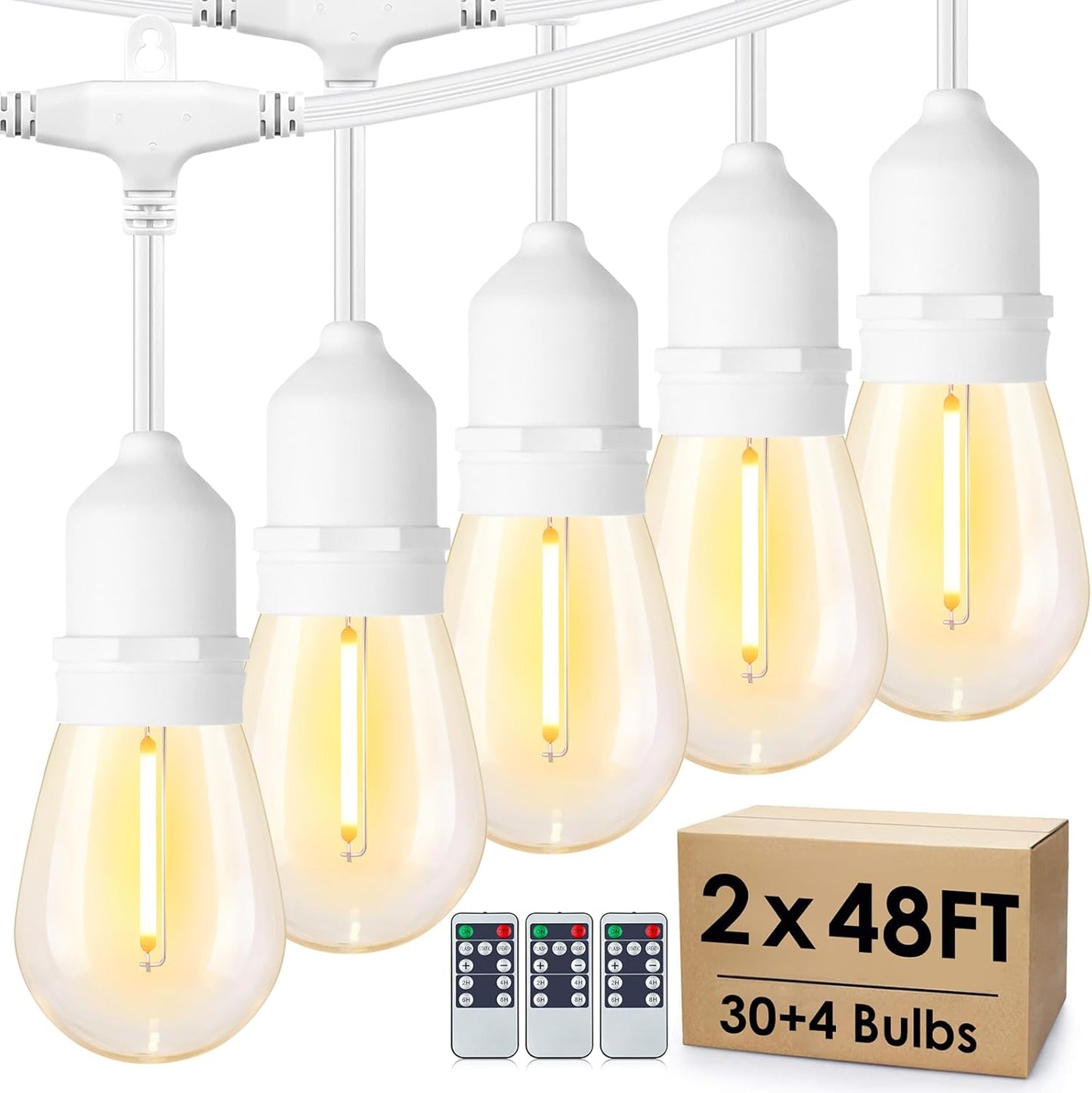 96FT Outdoor String Lights with Remote - Dimmable Patio Lights