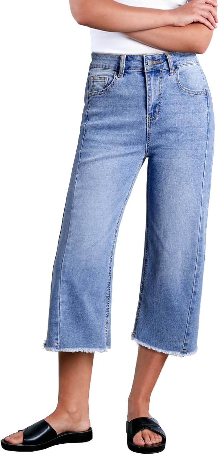 Sidefeel Women's Capri Jeans High Waisted Wide Leg Stylish Fit
