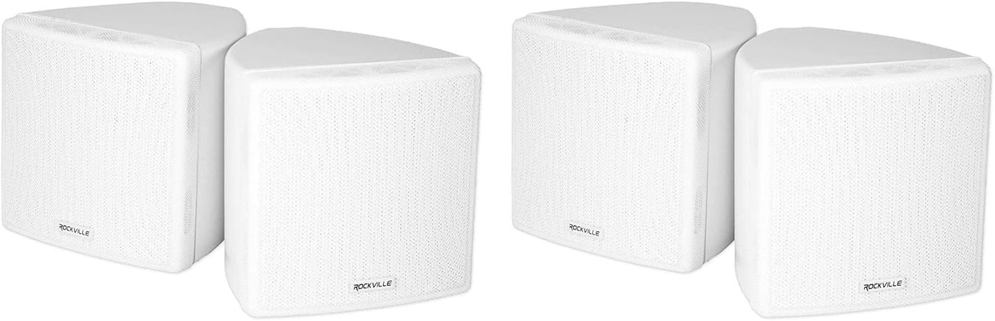 Rockville 4 Cube 70v White 3.5in Commercial Wall Mount Speakers