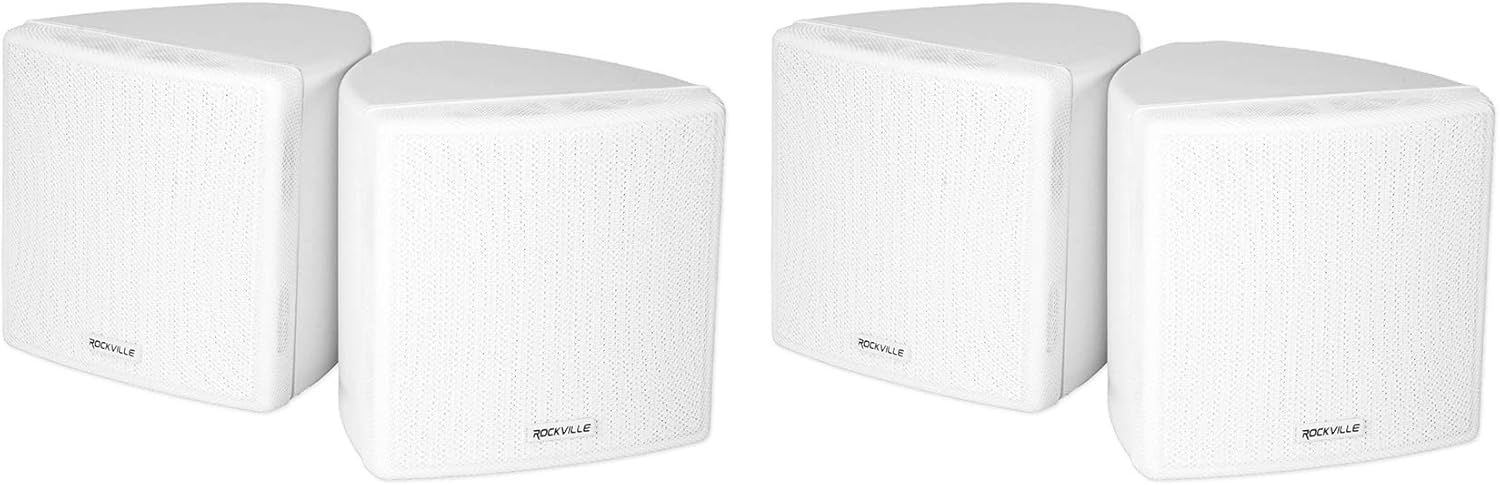 Rockville 4 Cube 70v White 3.5in Commercial Wall Mount Speakers