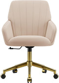 Velvet Office Desk Chair with Gold Base - Comfortable Swivel Desk