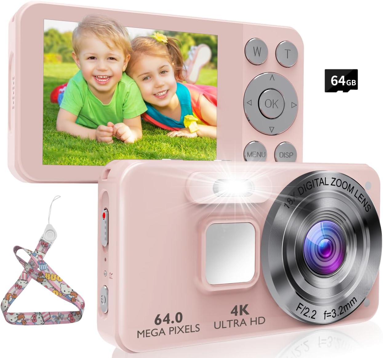 64MP Kids Compact Camera: UHD 4K Vlogging & 18X Zoom