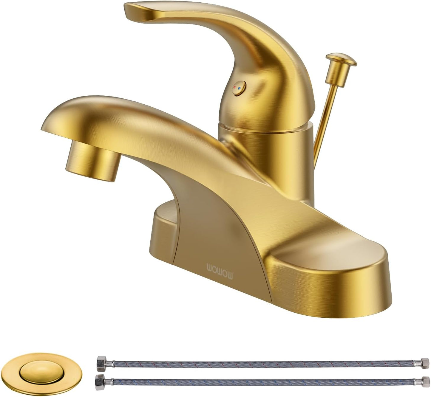 WOWOW 4 Inch Bathroom Faucet with Lift Rod Drain Assembly