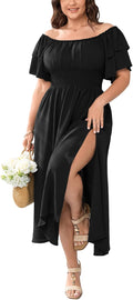 Plus Size Maxi Dress Off The Shoulder Ruffle Smocked - Flowy Wedding
