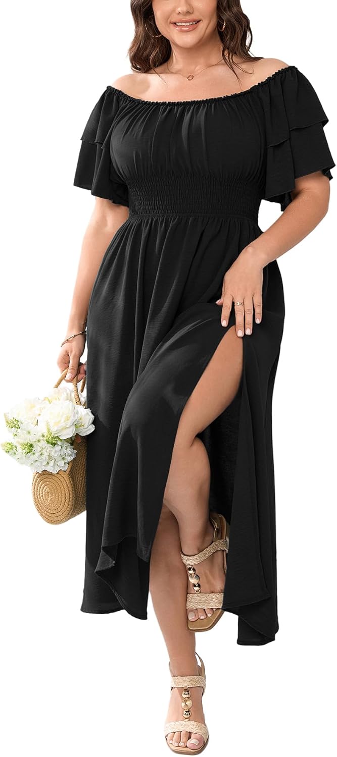 Plus Size Maxi Dress Off The Shoulder Ruffle for Curvy Women