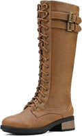 DREAM PAIRS Women's Pu Knee High Riding Combat Boots - Padded Faux Fur