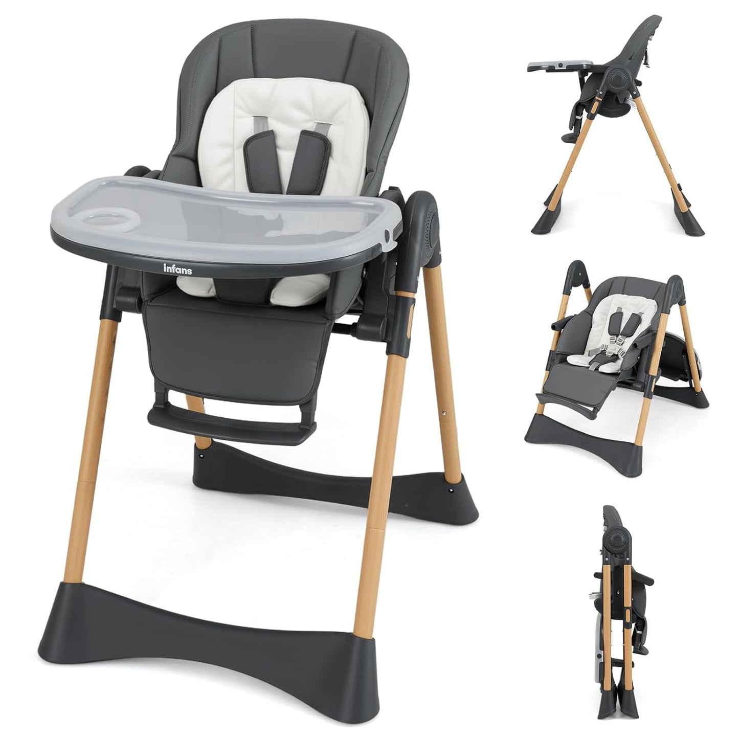 INFANS Baby High Chair: Adjustable, Easy to Clean, Portable Design