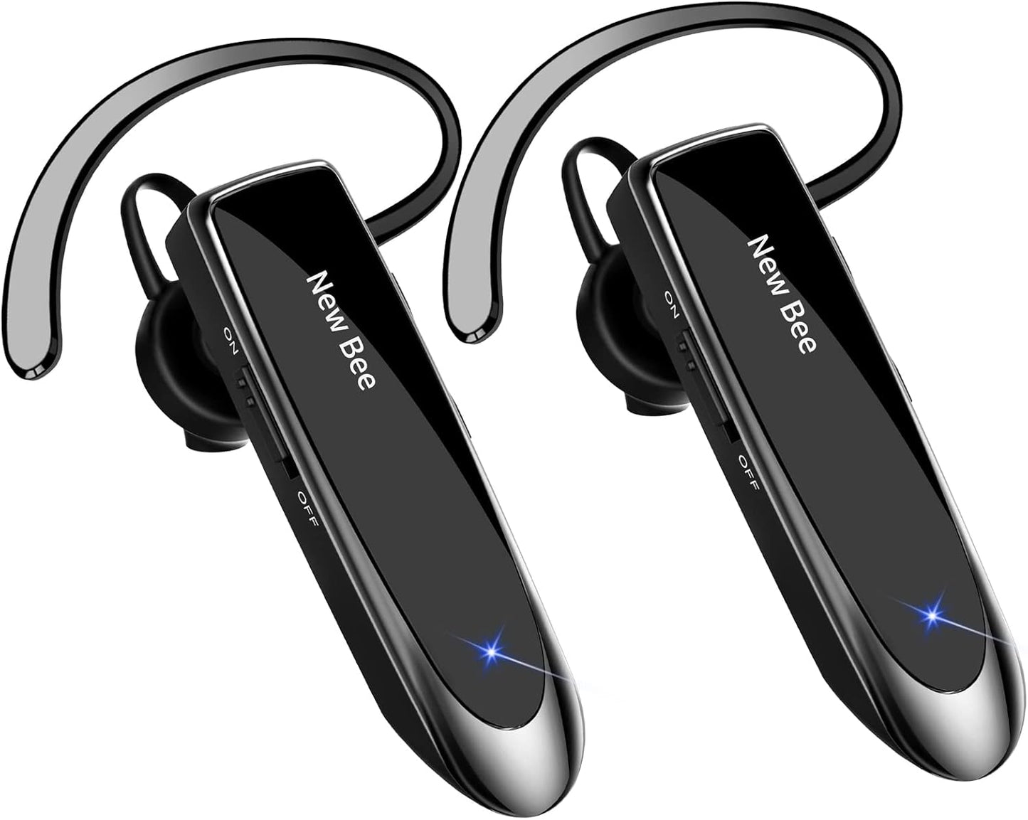 New Bee Handsfree Bluetooth 2 Pack - 24Hrs Driving, Noise Cancelling Mic