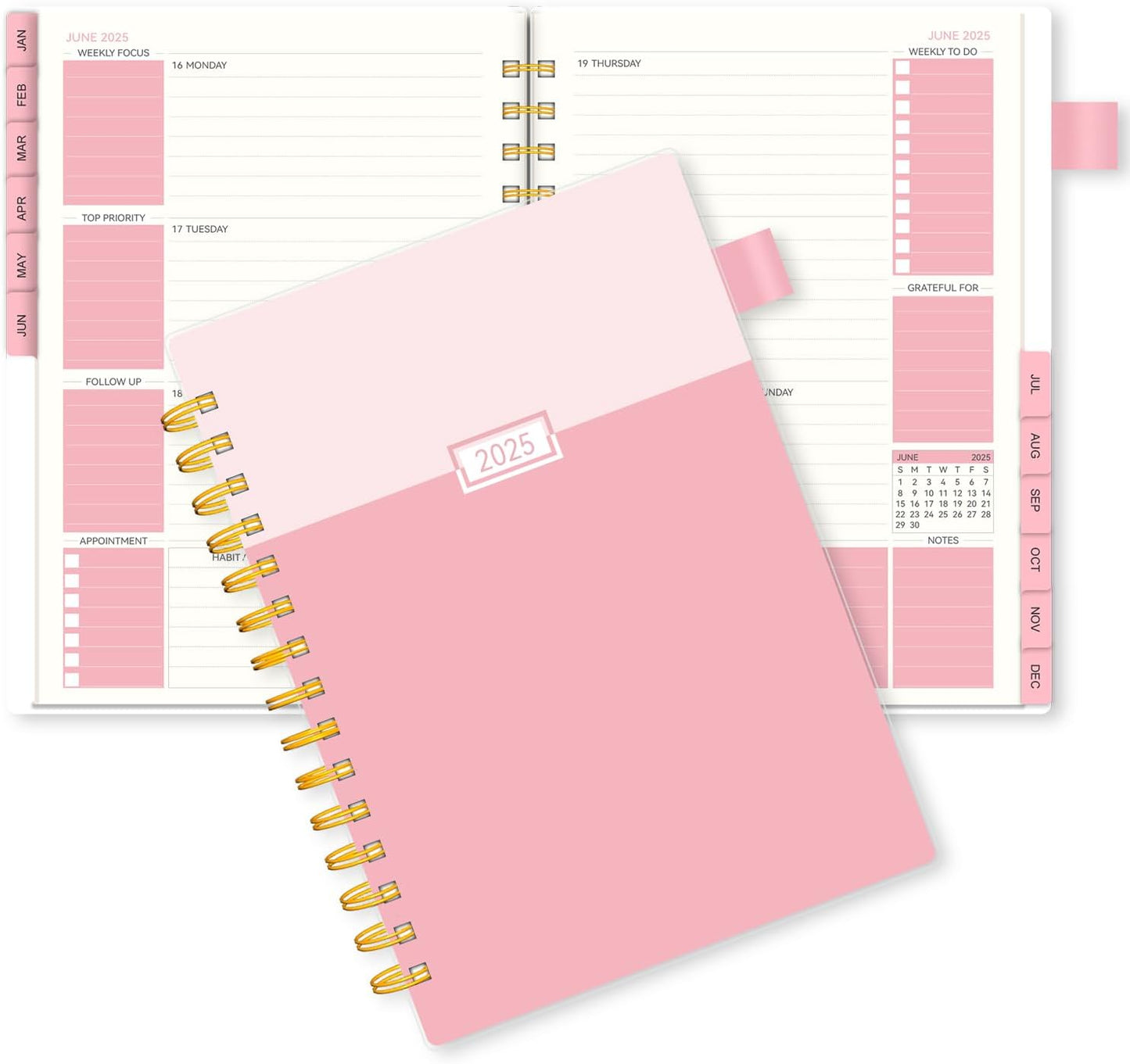 2025 Pink Planner for Women - Monthly & Weekly, Work & Life Organizer, AIMPEAK, Monthly Tabs