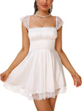 EYNMIN Satin Lace Strap Mini Dress - Flattering Flowy A-Line