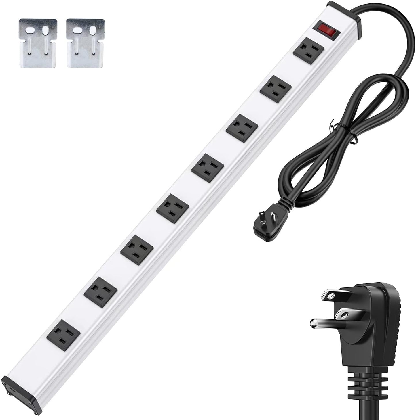 8-Outlet Long Metal Heavy Duty Power Strip for Home and Office