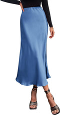 Long Satin Midi Skirt High Waist A-Line - Elegant Flowy Skirt