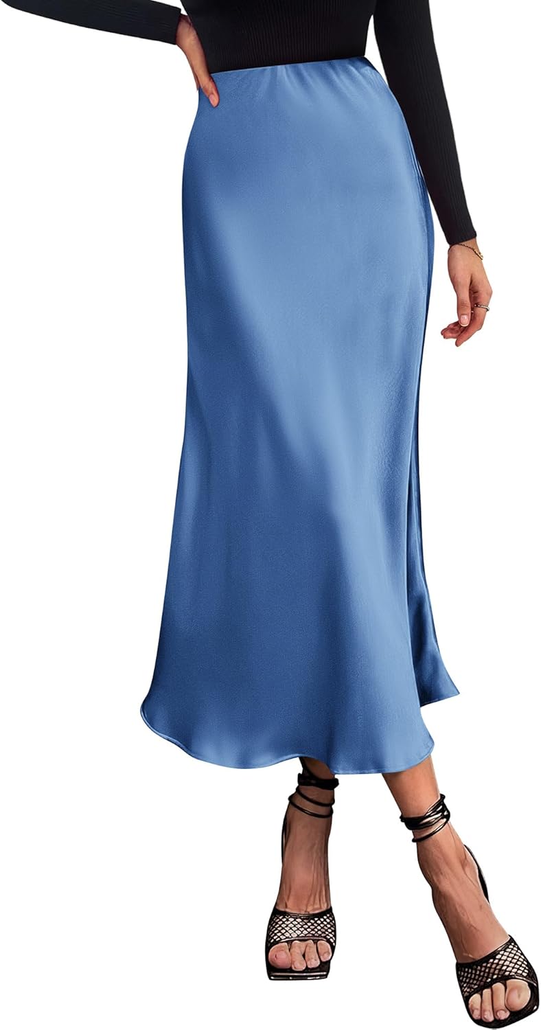 Elegant High Waist Satin Midi Skirt for Women by BTFBM