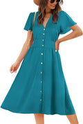 Women's Floral Button Up Split Dress Midi - Flattering Casual V-Neck