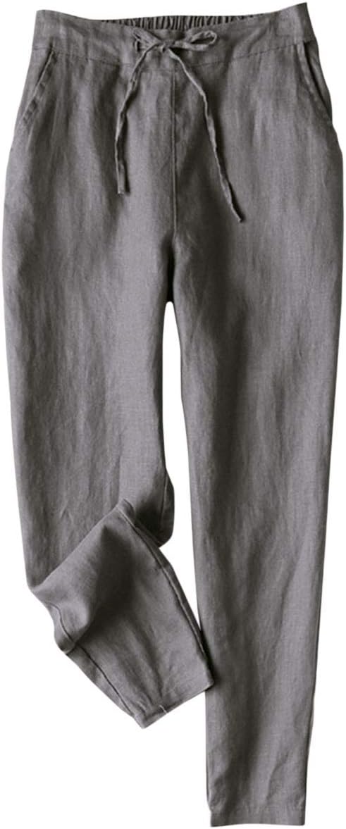 IXIMO Women's Tapered Pants - Comfortable Linen Ankle Length