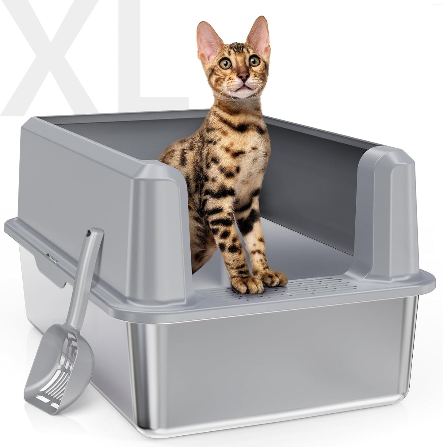 XL Stainless Steel Cat Litter Box with Lid for Big Cats
