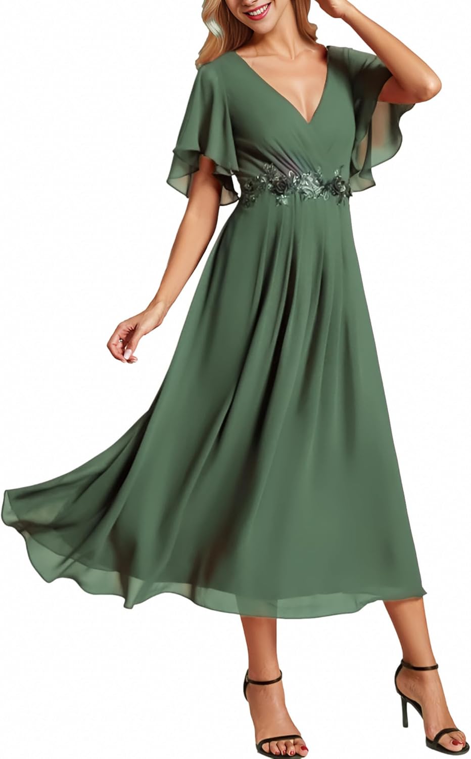 Chiffon Crew Neck Empire Waist Dress for Wedding Guests