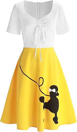 Retro Poodle Print Skater Dress for Vintage Cocktail Parties