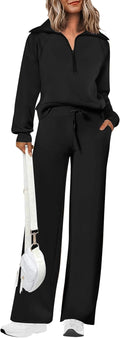 PRETTYGARDEN Women's 2 Piece Tracksuit Set - Cozy Wide Leg Lounge 0-2