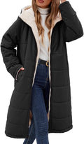 Womens Long Puffer Jacket Sherpa Fleece Lined Coat - Warm, Reversible