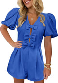 Cicy Bell Womens Cute Romper Triple Bow V Neck Puff Sleeve - Versatile