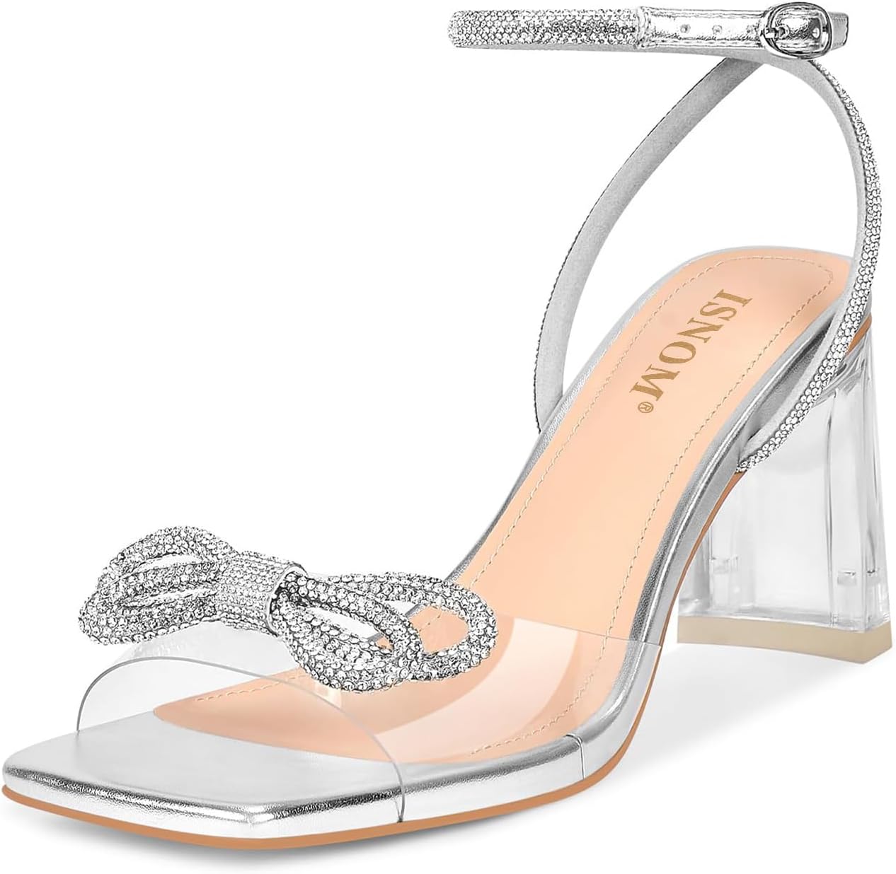 ISNOM Clear Rhinestone Heels for Women - Comfortable and Sassy