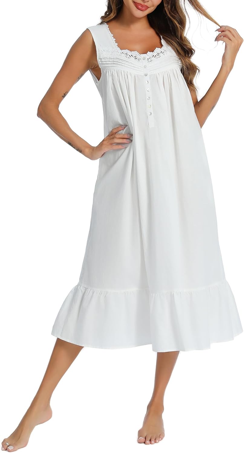 100% Cotton Nightgowns for Women with Pockets and Comfort