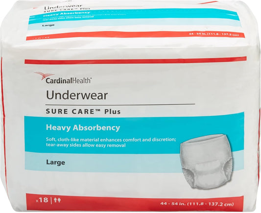 Cardinal Health Incontinence Underwear - Heavy Absorbency, Large, 72 Count