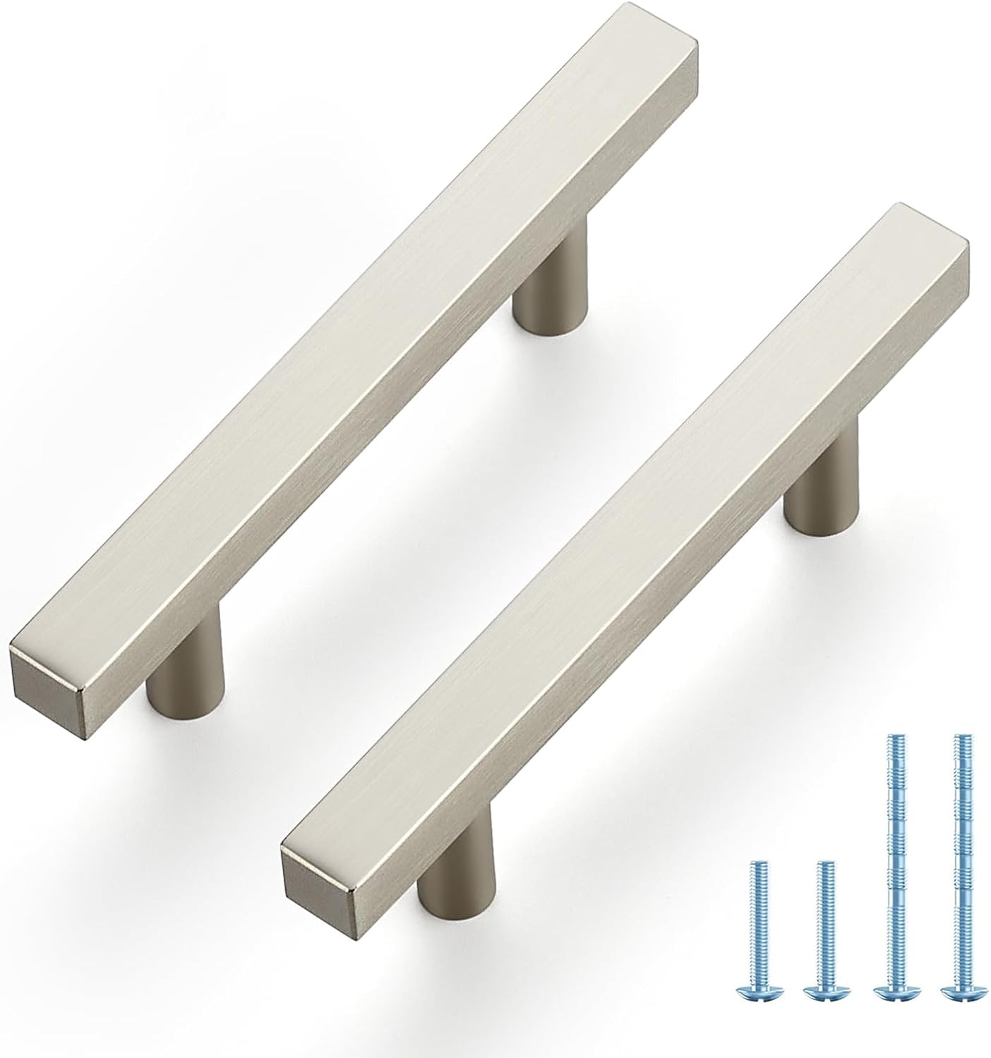 Brushed Nickel Square Cabinet Handles for Kitchen and Drawers