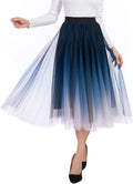 Womens Tulle Skirts Midi Elastic High Waist Pleated Mesh (Style QPS2)