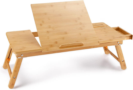 Nnewvante Bamboo Laptop Desk: Adjustable, Foldable, Multi-Functional Lap Tray