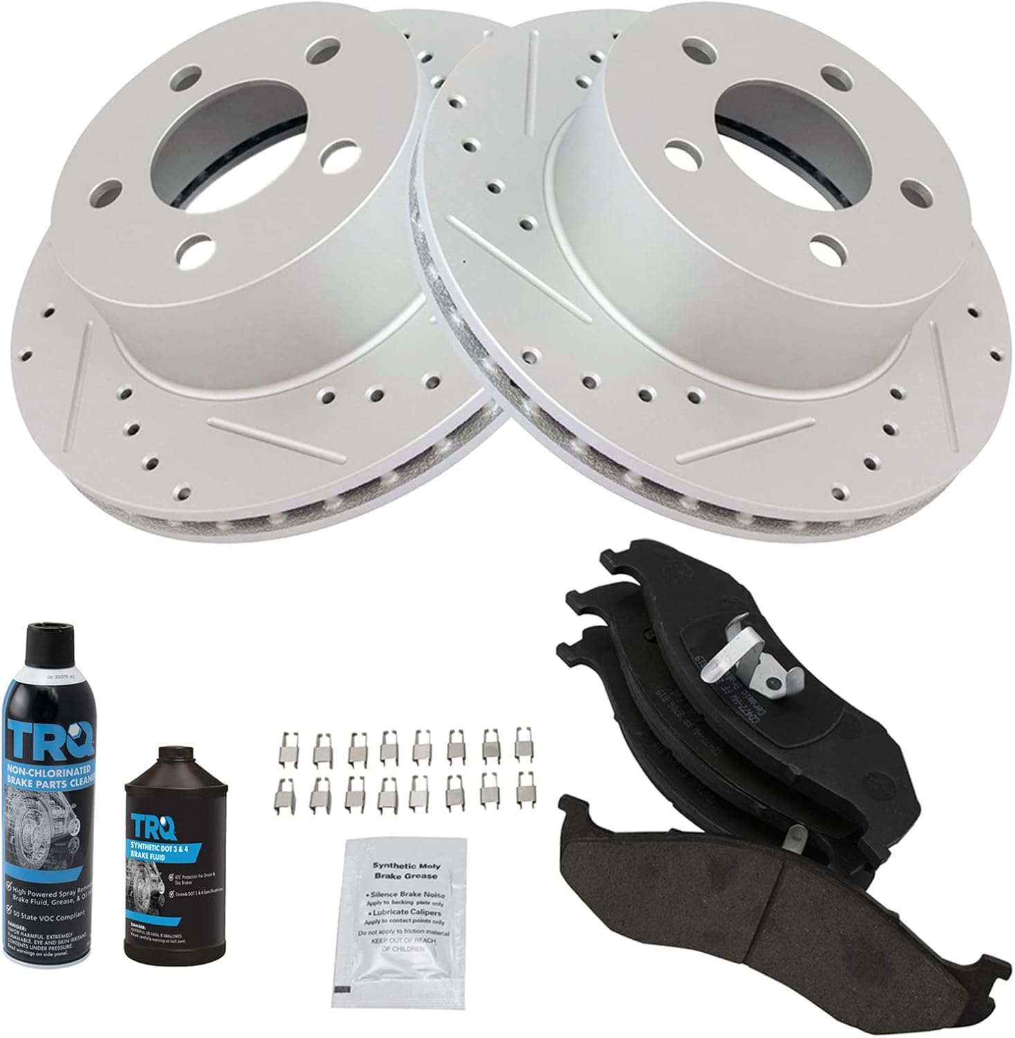 TRQ Ceramic Brake Pad & Cross Drilled Rotor Kit for Jeep Models