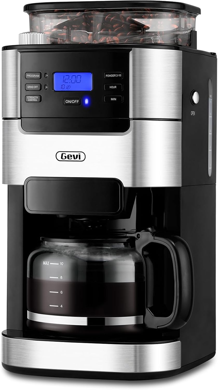 Gevi 10-Cup Coffee Maker with Grinder: Programmable & Built-in Burr Grinder
