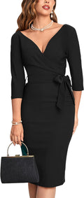 Vintage V Neck Wrap Dress with Belt by MUXXN