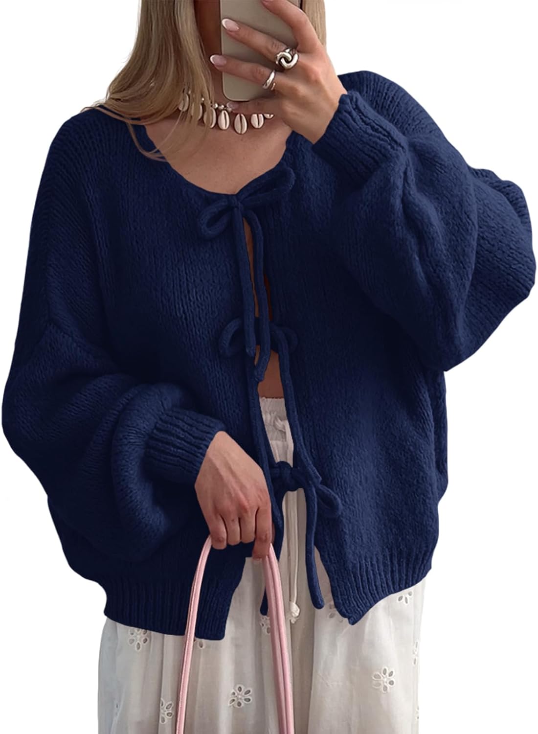 Saodimallsu Womens Tie Front Cardigan Sweaters for Fall Style