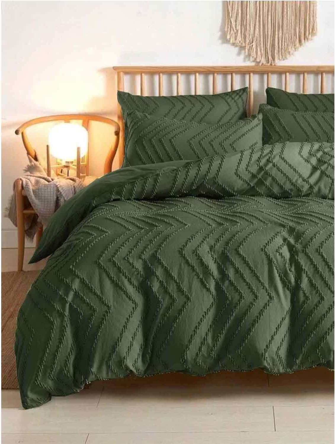 Nanko Olive Green Duvet Cover Set for Queen Size Bedding