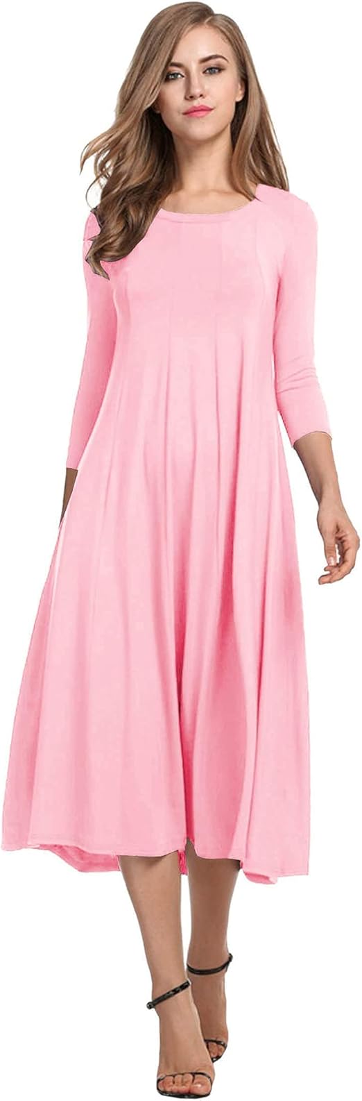 HOTOUCH Women's 3/4 Sleeve A-line Flare Midi Long Dress Review
