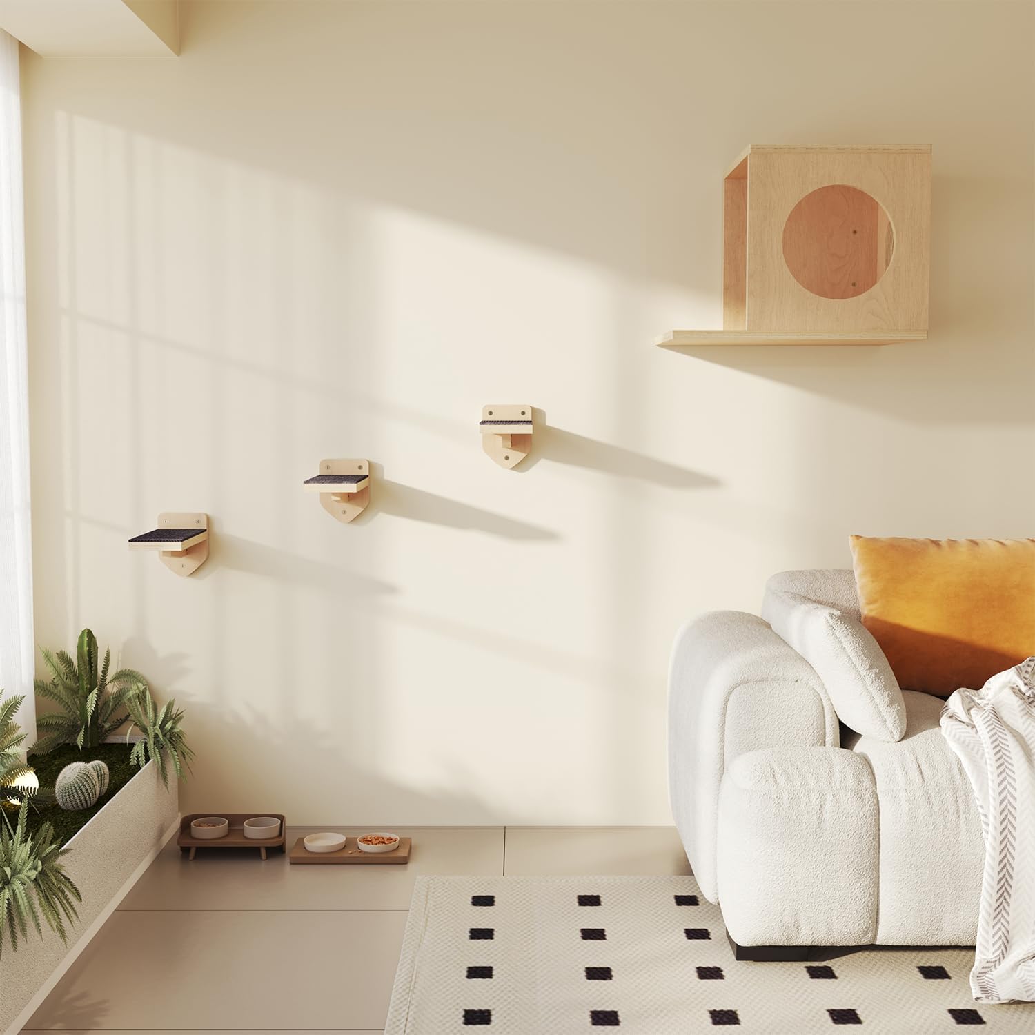 Cat Wall Shelves with Condo and Steps for Indoor Cats
