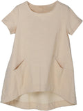 Cotton Linen Tunic Top for Women - Short Sleeve Casual Tee