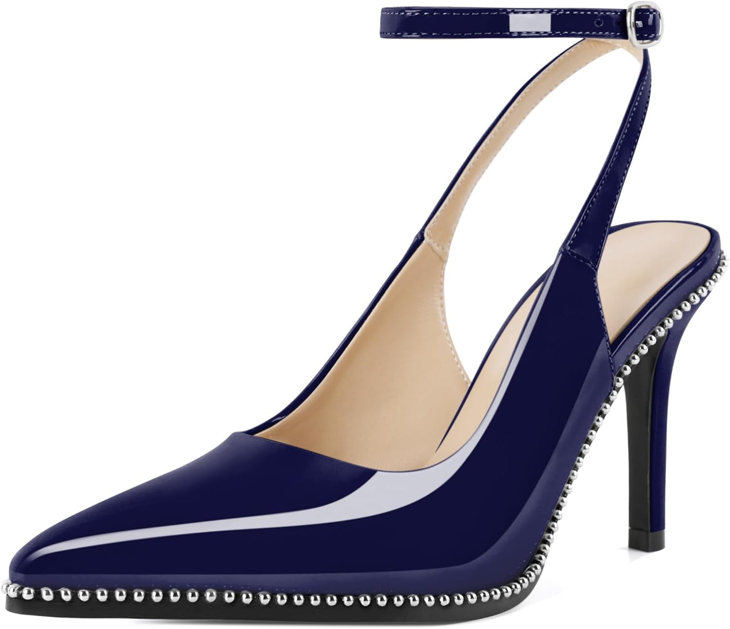 Slingback Heels for Women: Navy Ankle Strap Stilettos 3.5in