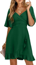 Wrap V Neck Mini Dress with Smocked Waist - Flowy Tiered Ruffle Mini