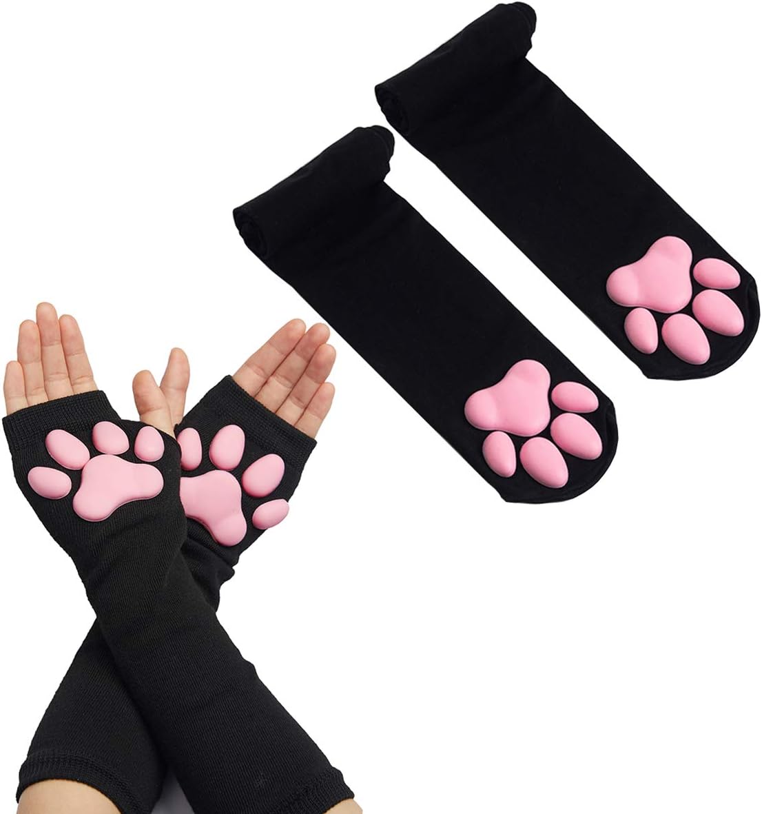 Cat Paw Thigh High Socks and Gloves for Cute Cosplay Fun
