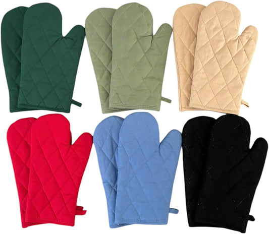 12 Pack Heat Resistant Cotton Oven Mitts for Cooking - Assorted Colors