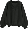 V Neck Oversized Sweatshirt for Women - Casual Drop Shoulder Pullover